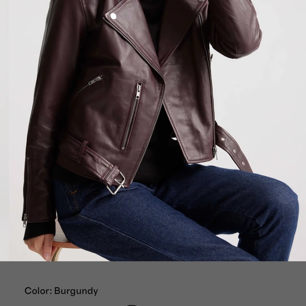 Quince “100% Leather Motorcycle Jacket” in Burgundy size Medium - Picture 2 of 10